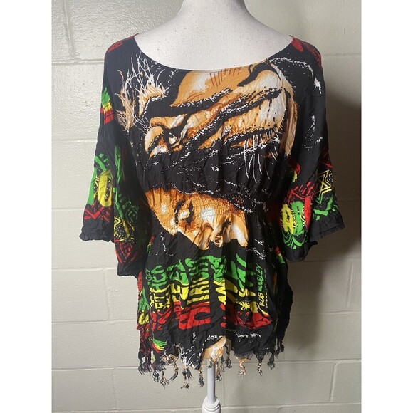 Bob Marley Womens Swim Cover Up Shirt Jamaican Reggae Size ? Small Fringe - Picture 5 of 5
